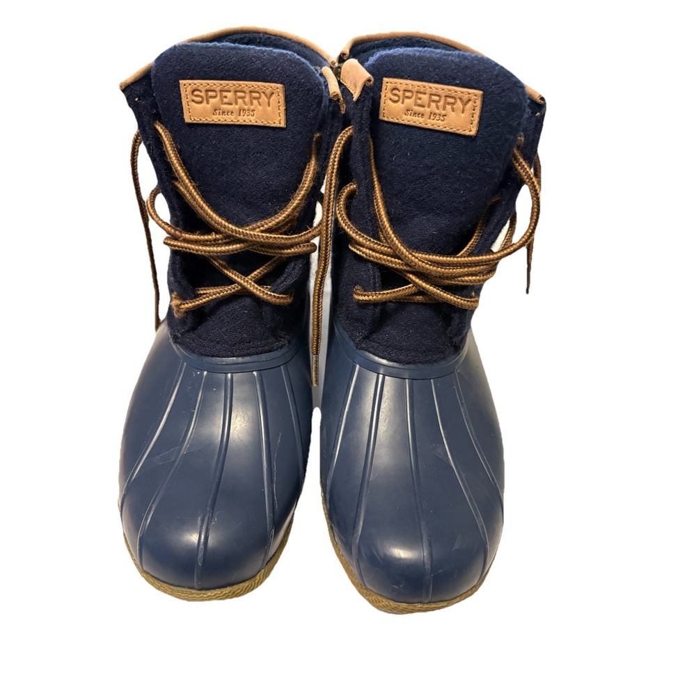 Sperry Saltwater Duck Boots Womens 7 Navy Wool 3M‎ Thinsulate Insulated STS85911
